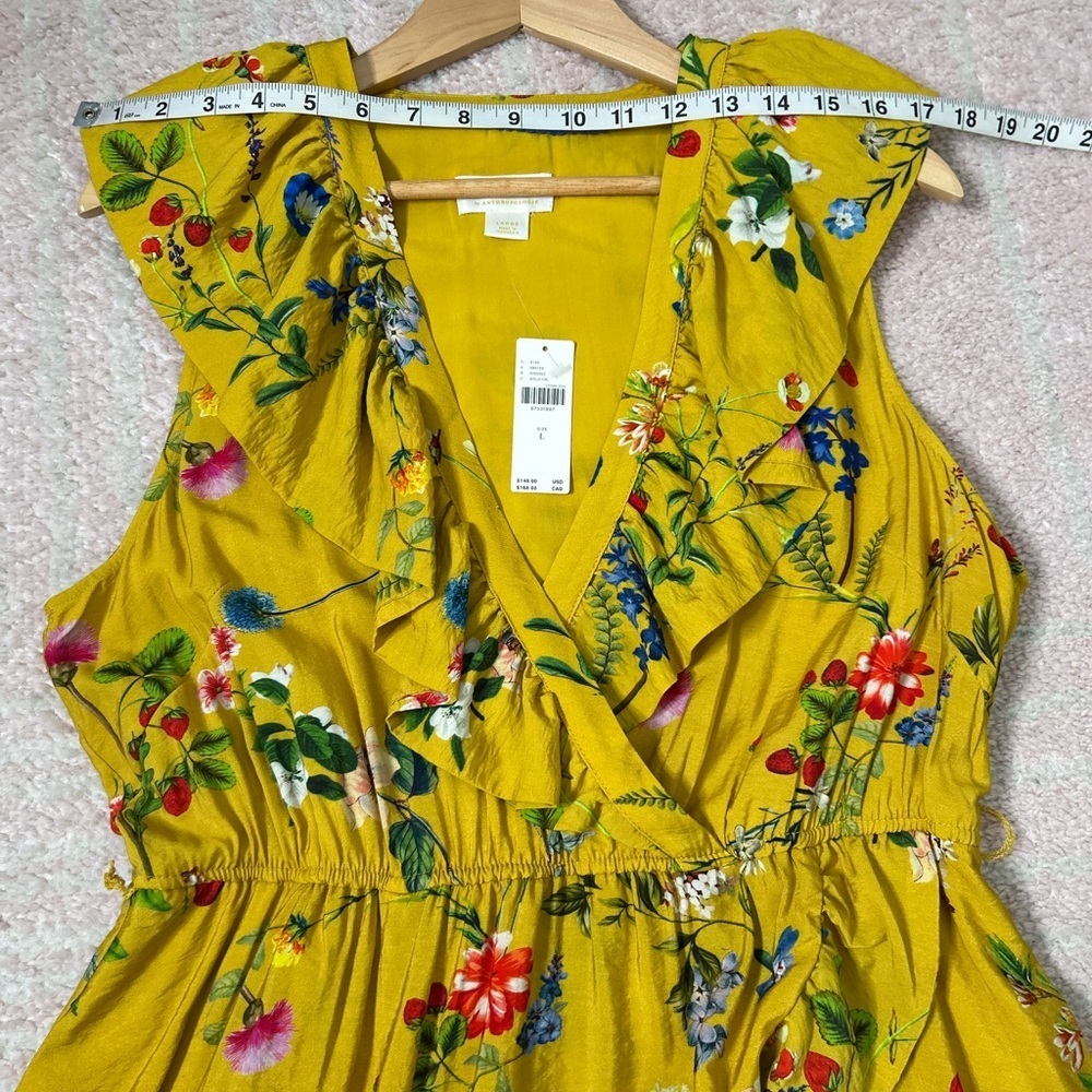 NWT Maeve Yellow Floral Strawberry Faux Wrap Mini Dress Size Large Spring Summer - Picture 7 of 12